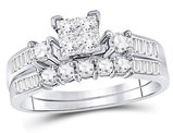 7/8 Carat (Color H-I, I1-I2) Princess Cut Diamond Engagement Ring Bridal Wedding Set in 10K White Gold